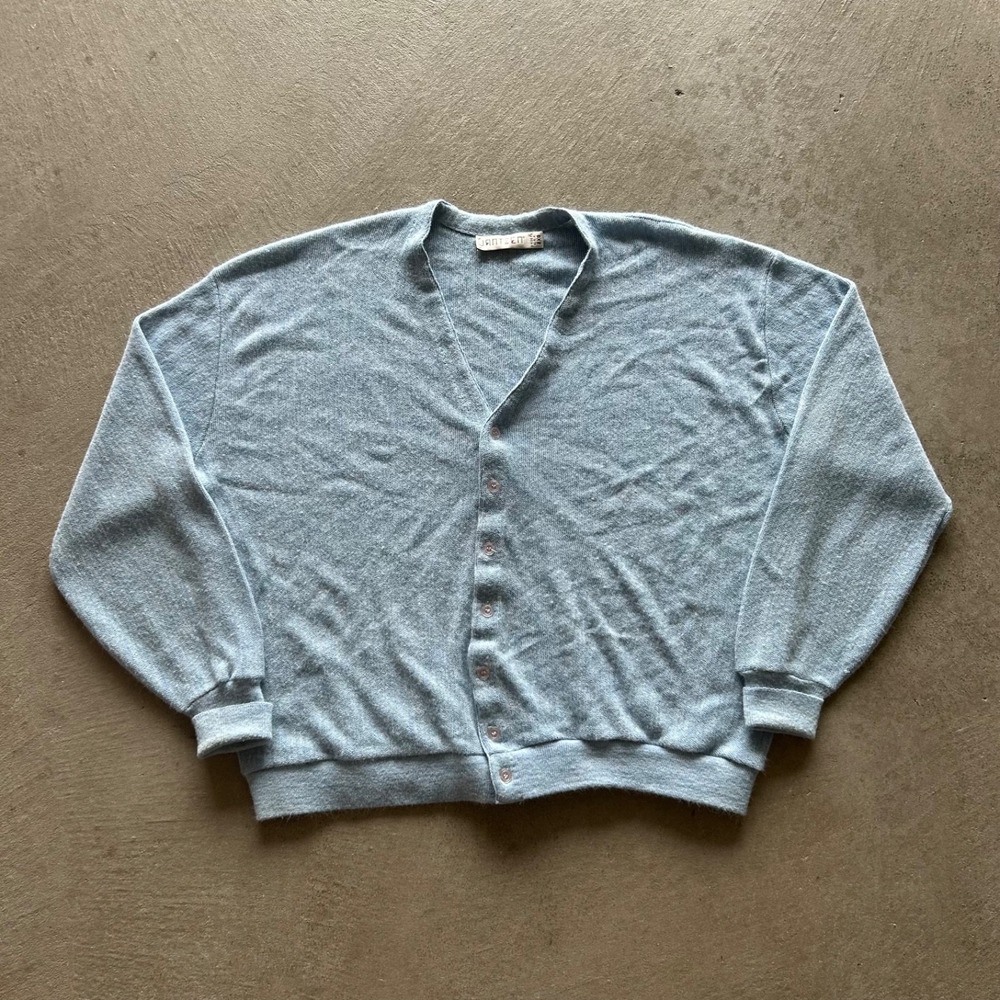 Vintage 80s Jantzen Cardigan Sweater Size XXL Light Blue Knit Button USA Made